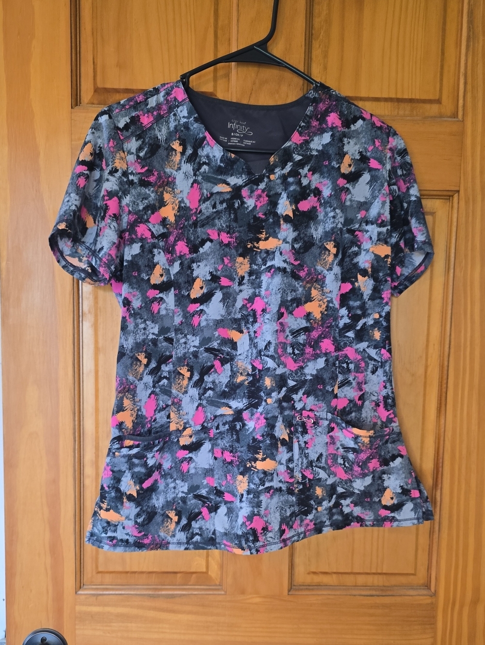 Cherokee Infinity Women's Grey Print & Black Pink Scrub Tops
